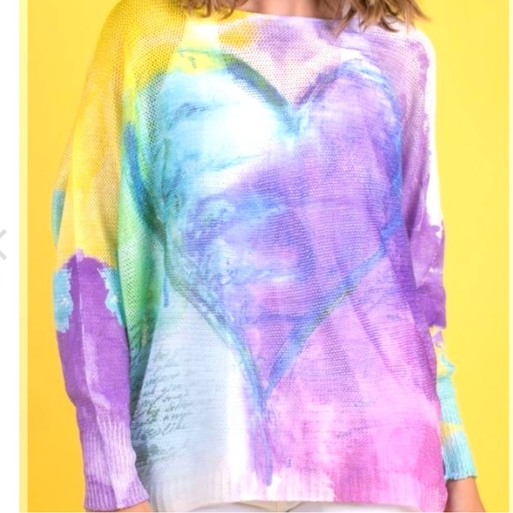 Gigi Moda 'Emy' Batwing Knit Sweater With Watercolor Heart Made In Italy - NWT - Picture 1 of 15